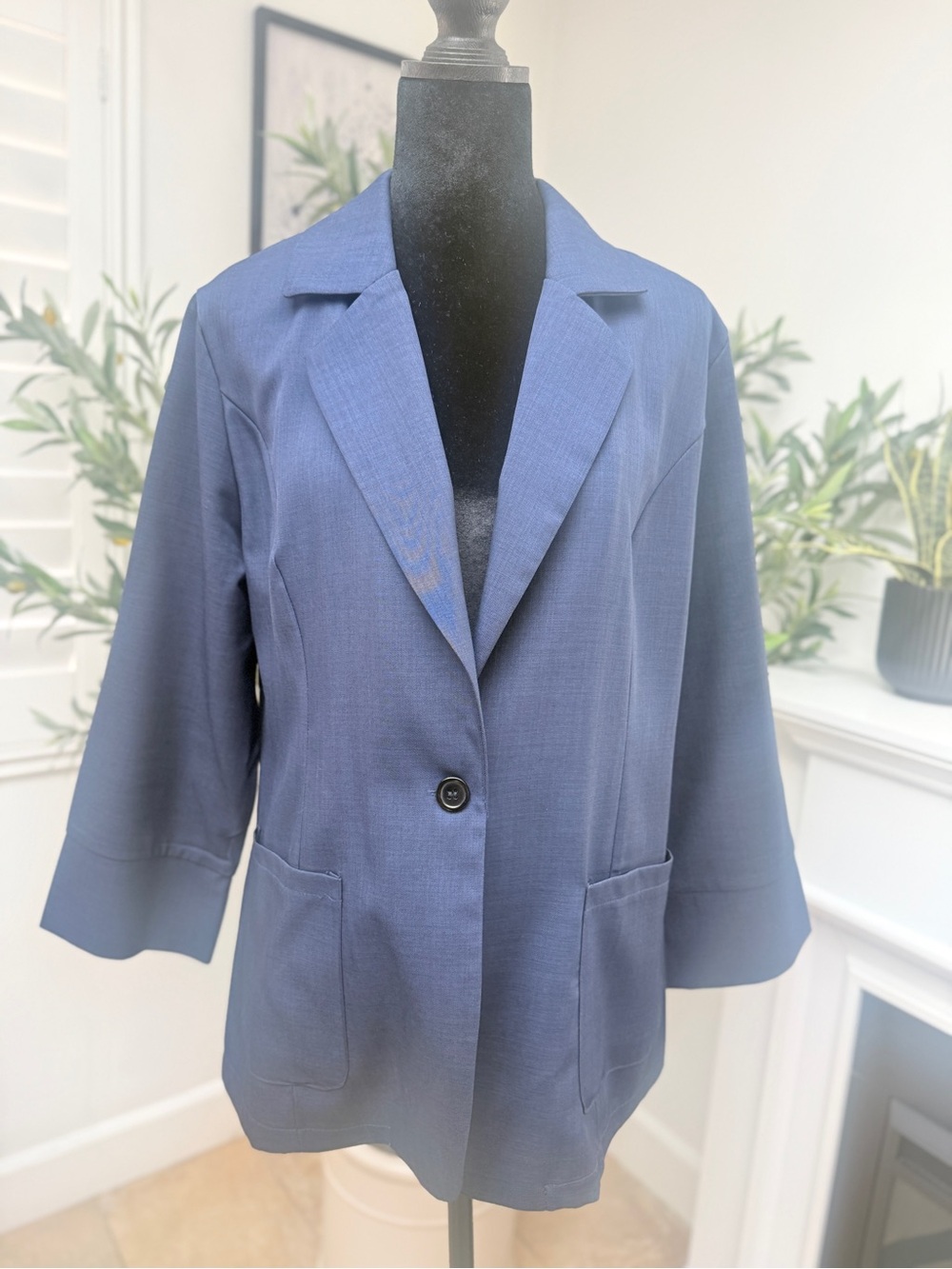 Women's Navy Single-Button Blazer Jacket